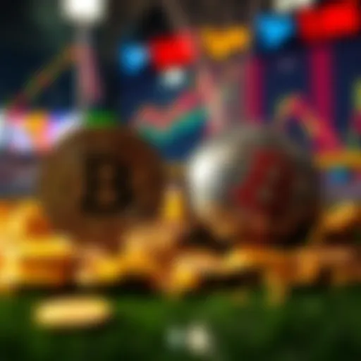 Visual representation of cryptocurrency symbols and sports elements intertwining