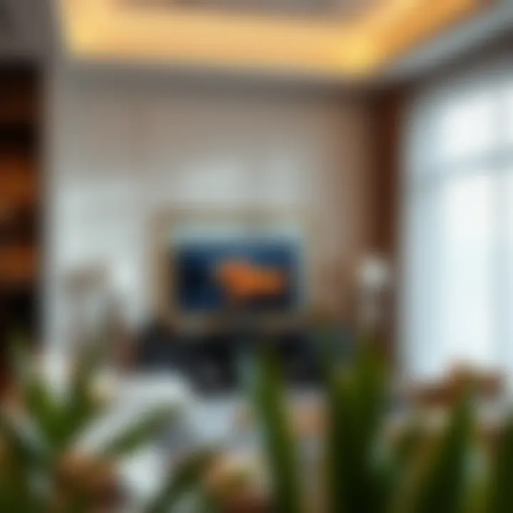 An elegant living room showcasing a stylish TV with NFT art elegantly framed on the screen