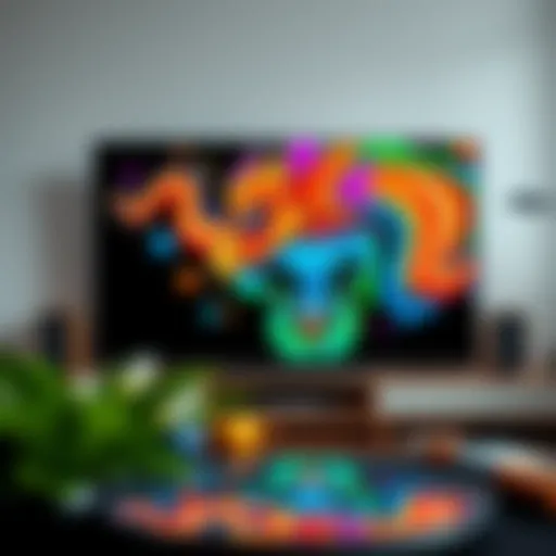A high-resolution image of a vibrant NFT artwork displayed on a modern large-screen television