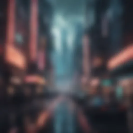 Futuristic cityscape blending cyberpunk aesthetics with digital art elements