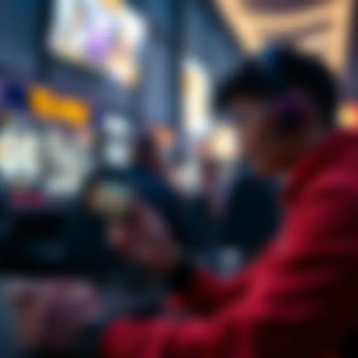 Player engaging with a mobile interface of a crypto game