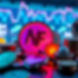 A vibrant digital artwork representing the NFT market with various tokens