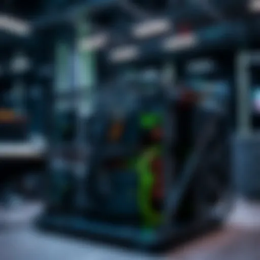 High-tech mining rig setup in a modern environment