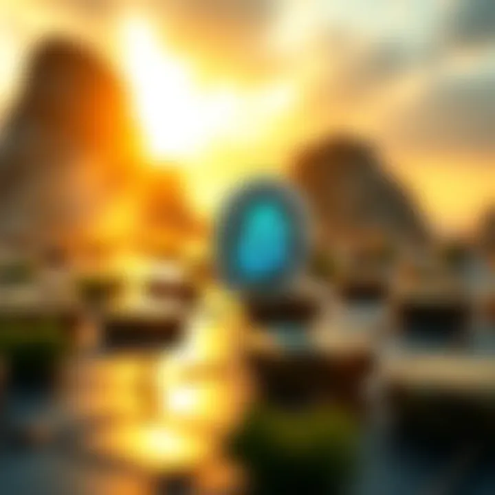 A digital landscape depicting secured cryptocurrency transactions
