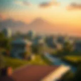 A digital landscape showcasing virtual real estate properties.