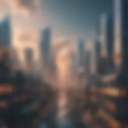 A futuristic city skyline representing cryptocurrency innovation