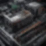 An illustration of an eight GPU mining rig setup showcasing hardware components