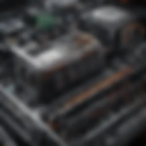 An illustration of an eight GPU mining rig setup showcasing hardware components
