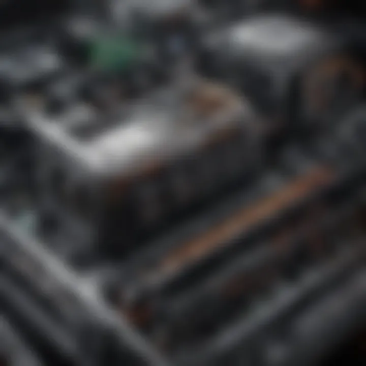 An illustration of an eight GPU mining rig setup showcasing hardware components