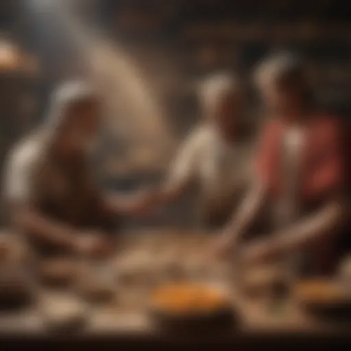 An ancient barter scene illustrating the exchange of goods.