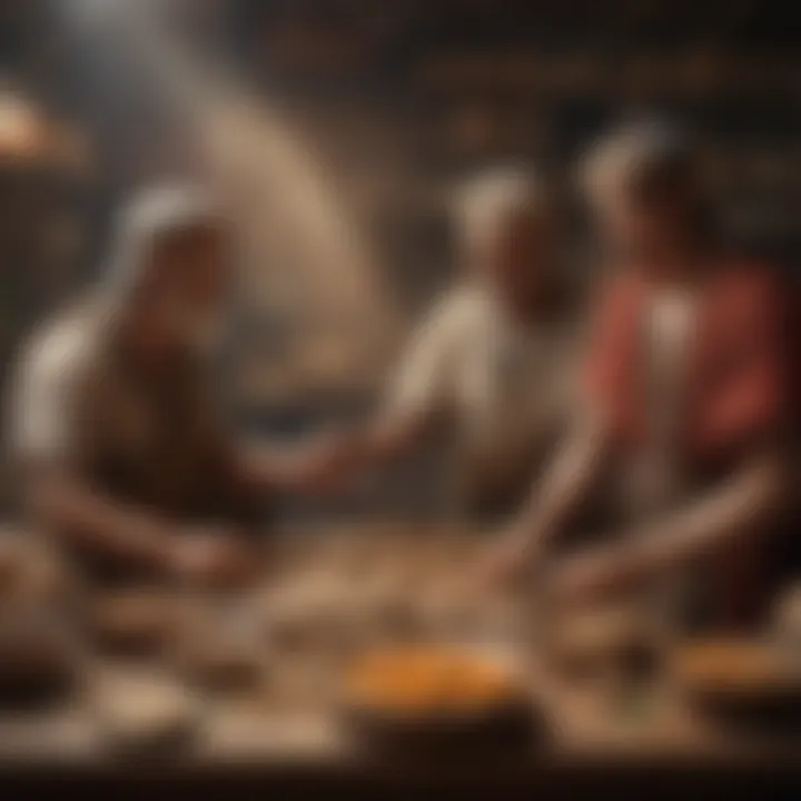 An ancient barter scene illustrating the exchange of goods.