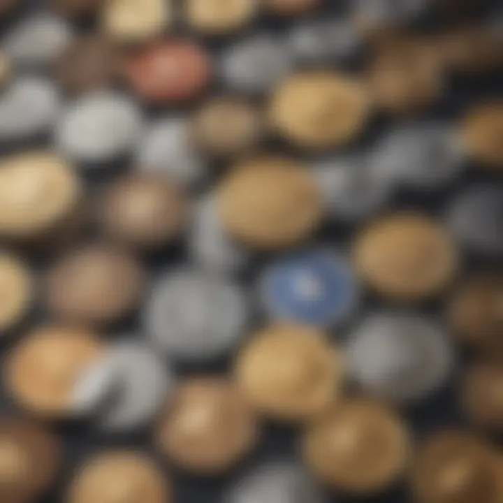 Icons representing various cryptocurrencies