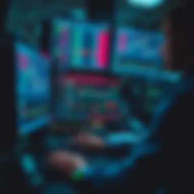 Trader analyzing data on multiple screens