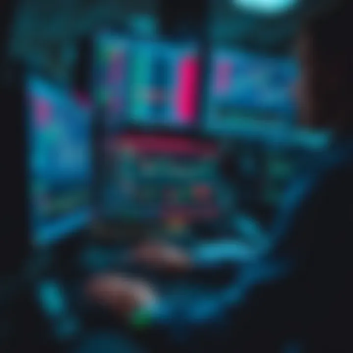 Trader analyzing data on multiple screens